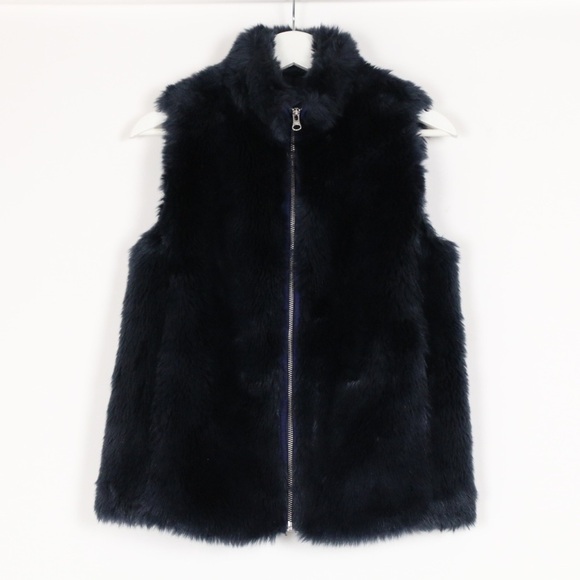 J. Crew Faux Fur Dark Blue Vest - Picture 1 of 7